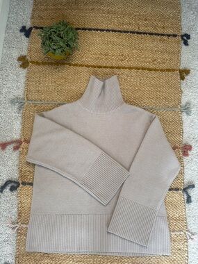 H&M Beige Turtleneck Sweater with Wide Rib Cuffs